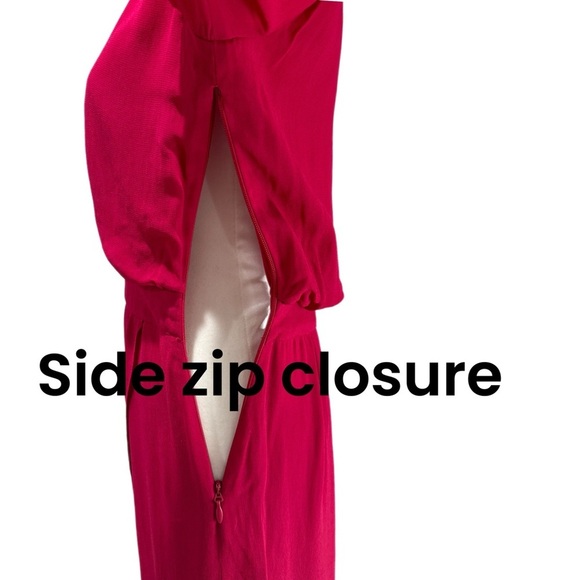 NWT Bebe Womens Raspberry Pink Chiffon Faux Wrap Midi Dress 3/4 Sleeve Size 4 - Picture 9 of 16